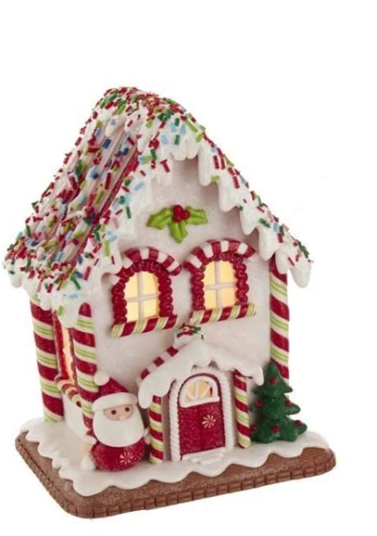 Kurt Adler GBJ0014-1 - LED Lebkuchenhaus mehrfarbig, 18 cm (Santa a.d Haustüre)